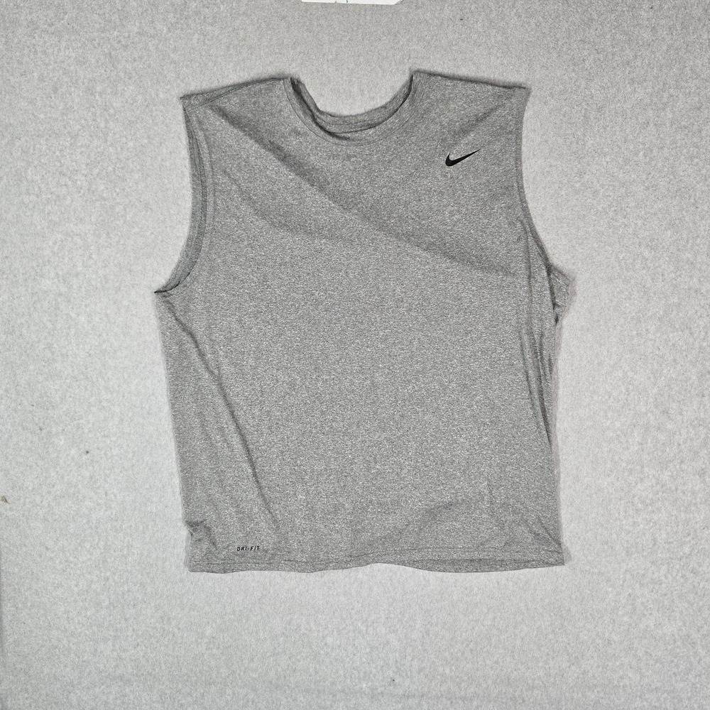Nike Men Activewear Shirt 2XL Gray Team Legend Sleeveless Crew Neck Swoosh Logo